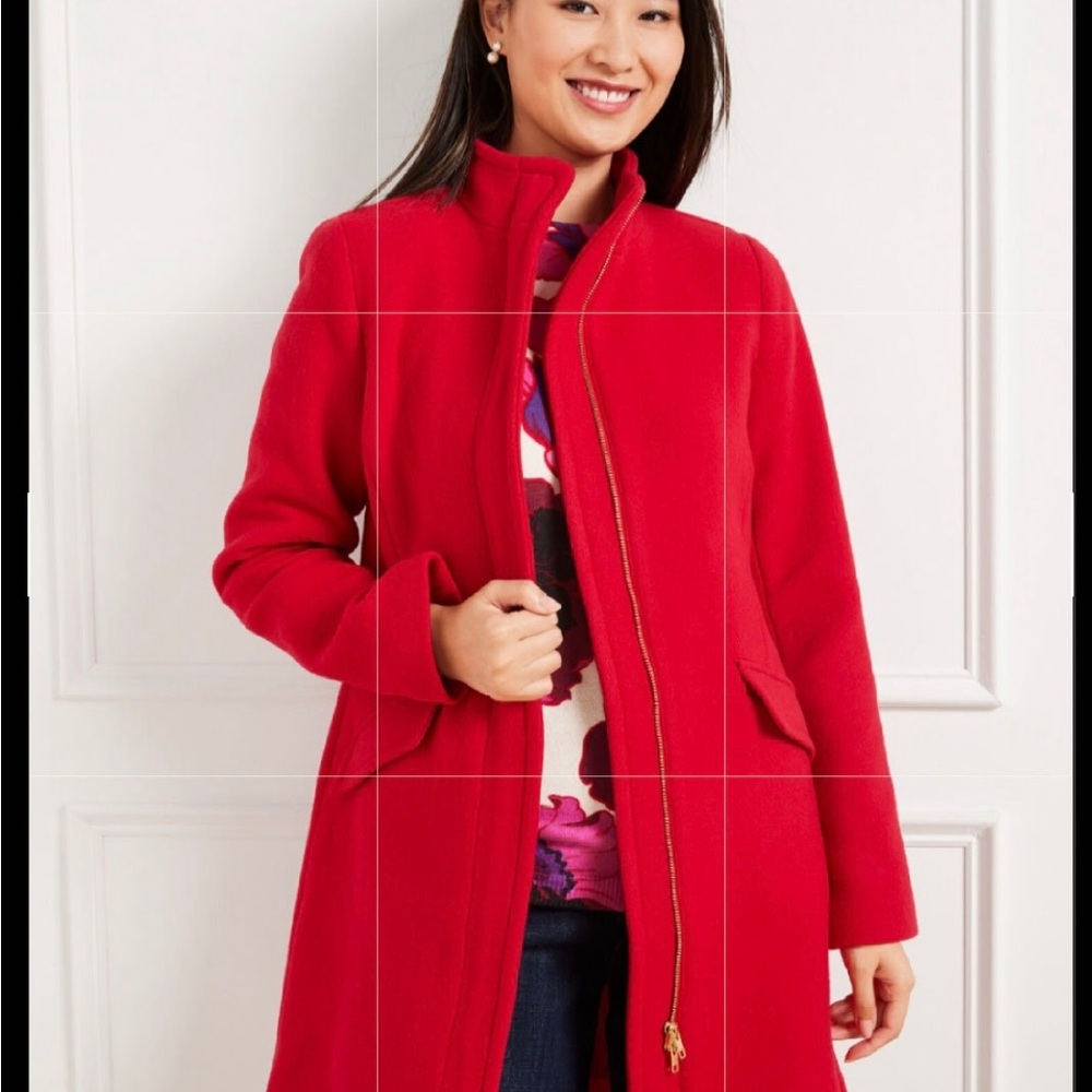Talbots Plus Fabric woven in‎ Italy Bold Red Trench Coat